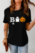 Black Boo Halloween Graphic Print Short Sleeve T Shirt