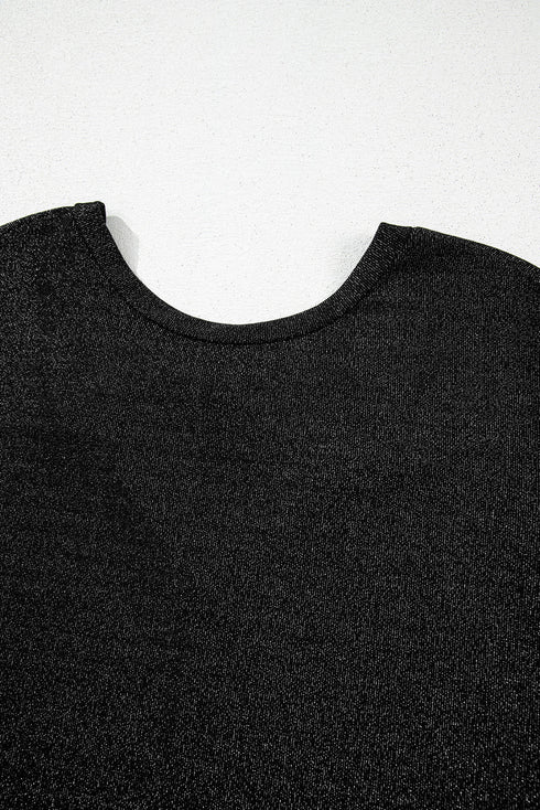 Black Bow Decor Glittery Short Sleeve Top