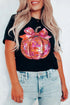 Black Bow Pumpkin Graphic Crewneck Thanksgiving T Shirt