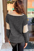 Black Brushed Contrast Knit V Neck Colorblock Long Sleeve Top