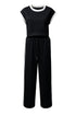 Black Cable Knit Contrast Trim Short Sleeve Top and Pants Set
