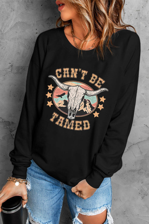 Black Can'T Be Tamed Ox Head Graphic Sweatshirt