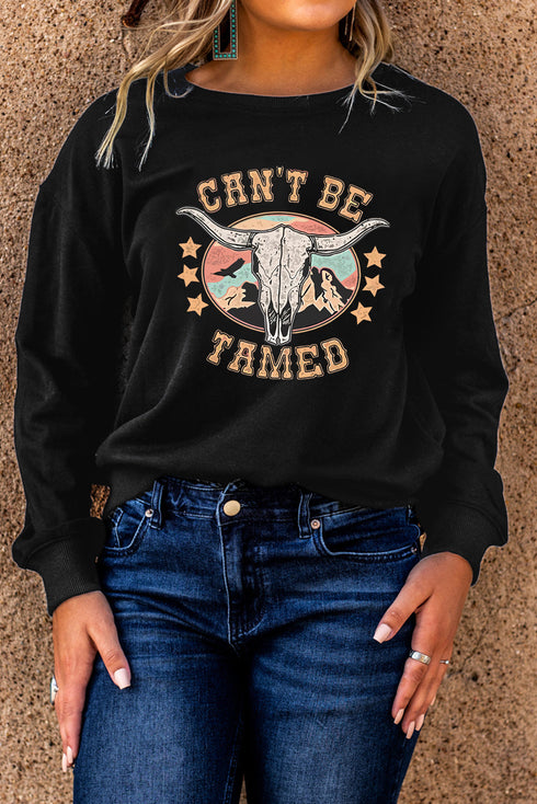 Black Can'T Be Tamed Ox Head Graphic Sweatshirt