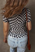 Black Checker Mesh Crew Neck T Shirt