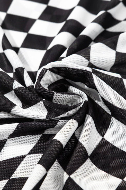 Black Checker Mesh Crew Neck T Shirt