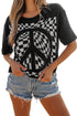 Black Checkerboard Peace Sign Printed Round Neck T Shirt