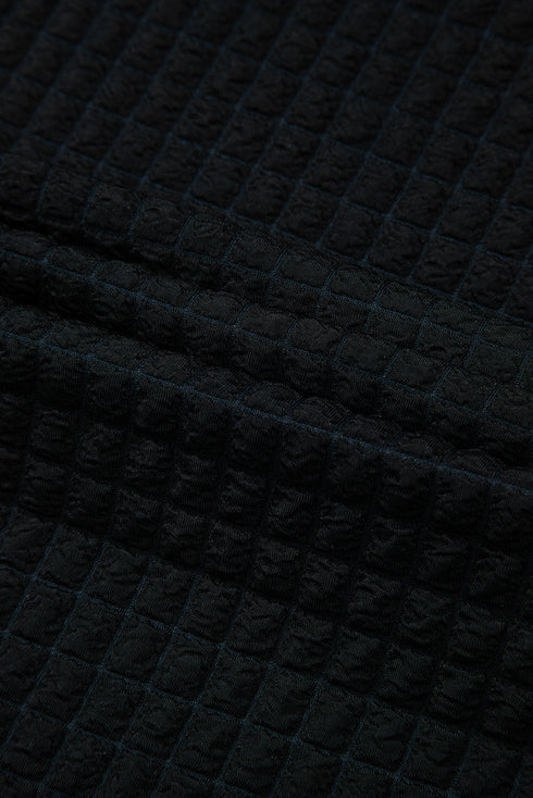 Black Checkered Mesh One Shoulder Short Sleeve Knotted Waist Jumpsuit