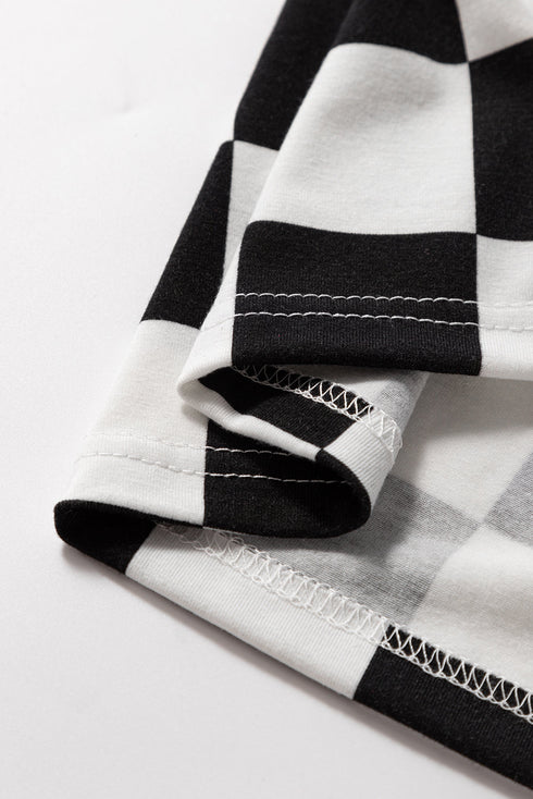 Black Checkered Pattern Tee and Shorts Plus Size Two Piece Set