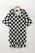 Black Checkered Pattern Tee and Shorts Plus Size Two Piece Set