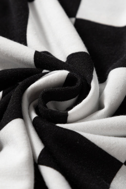 Black Checkered Pattern Tee and Shorts Plus Size Two Piece Set