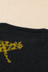 Black Cheetah Pattern Knit Round Neck Sweater