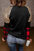 Black Christmas Glass Print Sequin Plaid Patchwork Top
