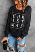 Black Christmas Glitter Print Crew Neck Sweatshirt