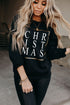 Black Christmas Glitter Print Crew Neck Sweatshirt
