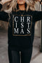 Black Christmas Glitter Print Crew Neck Sweatshirt