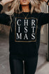 Black Christmas Glitter Print Crew Neck Sweatshirt