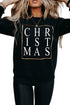 Black Christmas Glitter Print Crew Neck Sweatshirt
