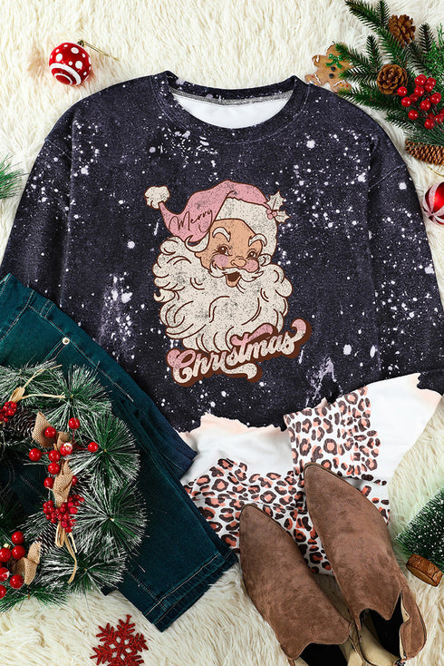 Black Christmas Santa Clause Leopard Print Graphic Sweatshirt
