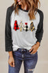 Black Christmas Tree Graphic Print Color Block Long Sleeve Top