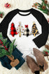 Black Christmas Tree Graphic Print Color Block Long Sleeve Top