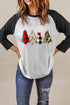 Black Christmas Tree Graphic Print Color Block Long Sleeve Top