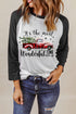 Black Christmas Truck Letter Graphic Print Color Block Top