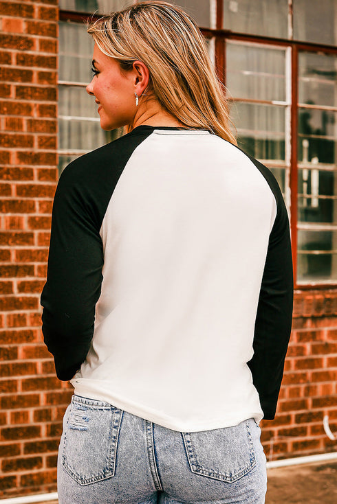 Black Christmas Truck Letter Graphic Print Color Block Top