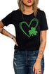 Black Clover Heart Shaped Print O-Neck Short Sleeve Tee