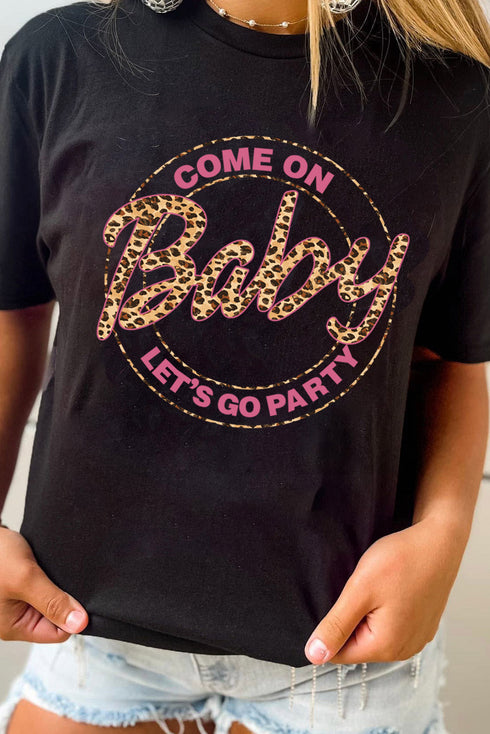 Black Come On Baby Leopard Graphic T Shirt