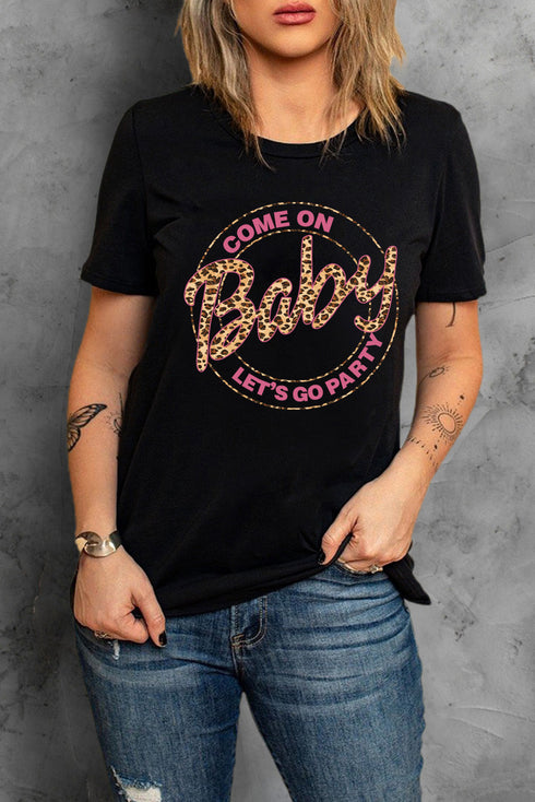 Black Come On Baby Leopard Graphic T Shirt