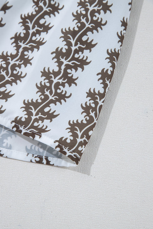 Black Contrast Floral V Neck Printed Bracelet Sleeve Dress