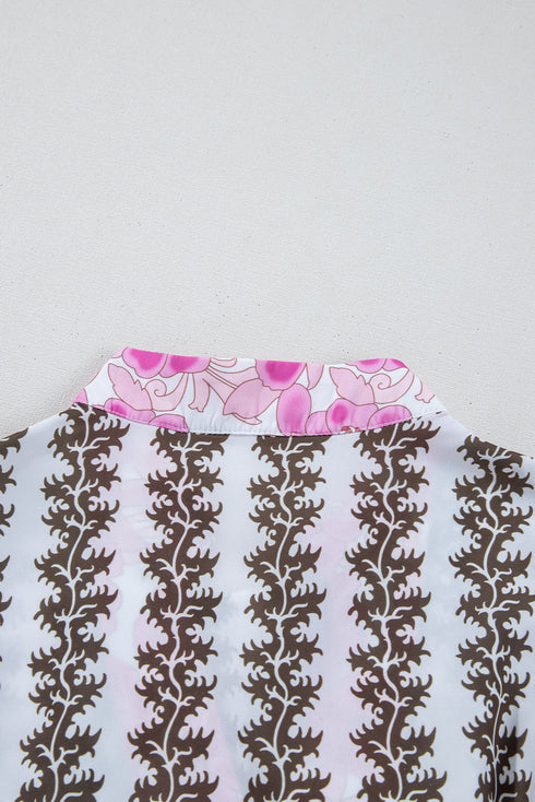 Black Contrast Floral V Neck Printed Bracelet Sleeve Dress