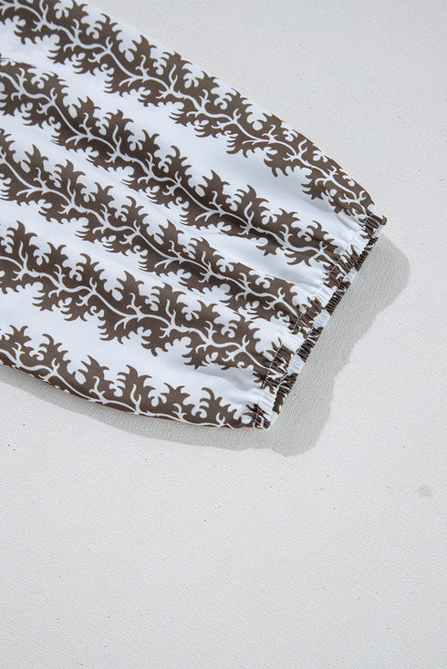 Black Contrast Floral V Neck Printed Bracelet Sleeve Dress