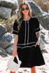 Black Contrast Scallop Trim Bow Detail Half Sleeve Shift Dress