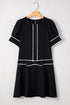 Black Contrast Scallop Trim Bow Detail Half Sleeve Shift Dress