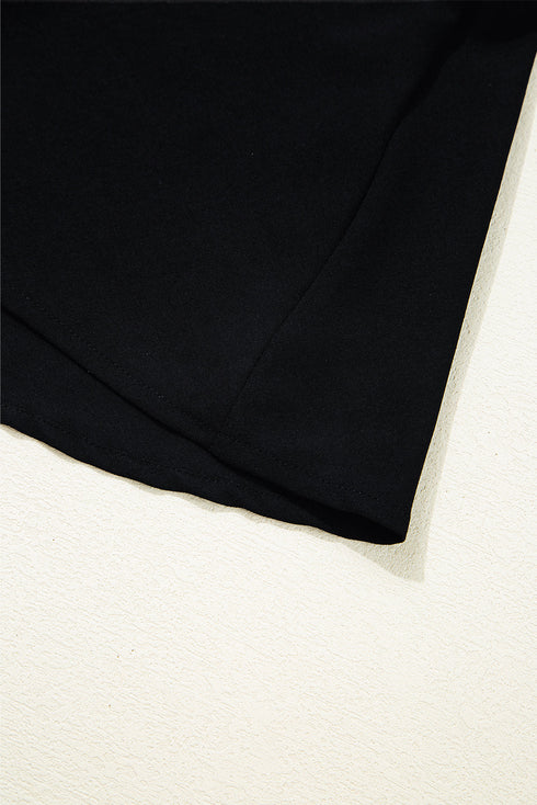 Black Contrast Scallop Trim Bow Detail Half Sleeve Shift Dress