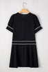 Black Contrast Scallop Trim Bow Detail Half Sleeve Shift Dress