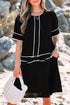 Black Contrast Scallop Trim Bow Detail Half Sleeve Shift Dress
