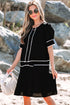 Black Contrast Scallop Trim Bow Detail Half Sleeve Shift Dress