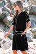 Black Contrast Scallop Trim Bow Detail Half Sleeve Shift Dress