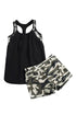 Black Contrast Splice Racerback Tankini Printed 2Pcs Set