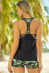Black Contrast Splice Racerback Tankini Printed 2Pcs Set