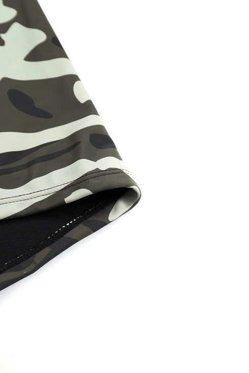 Black Contrast Splice Racerback Tankini Printed 2Pcs Set