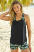 Black Contrast Splice Racerback Tankini Printed 2Pcs Set