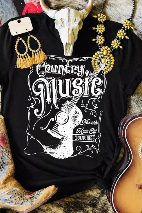 Black Country Music Western Fashion Graphic Print Tee