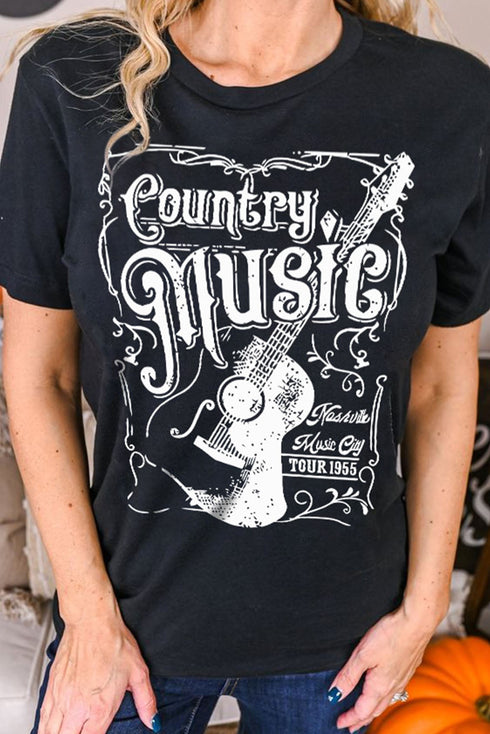 Black Country Music Western Fashion Graphic Print Tee