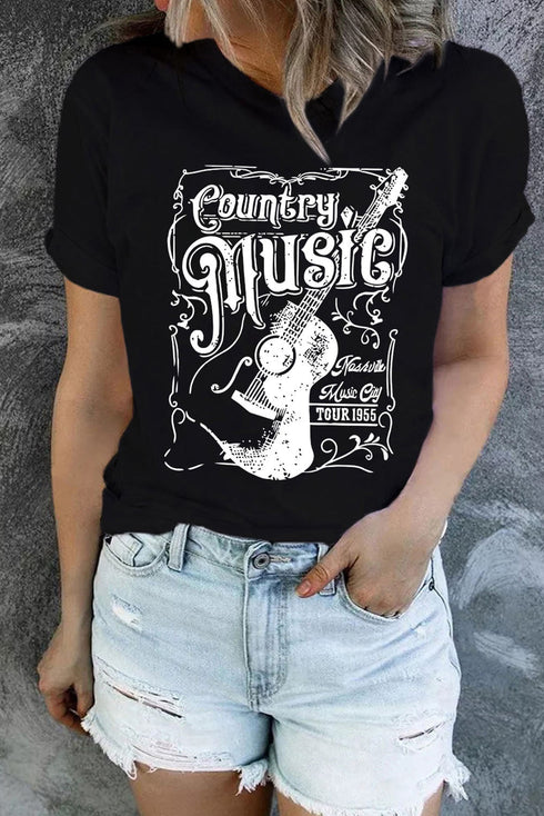 Black Country Music Western Fashion Graphic Print Tee