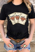 Black Cow Poker Cards Graphic Print Short Sleeve T Shirt