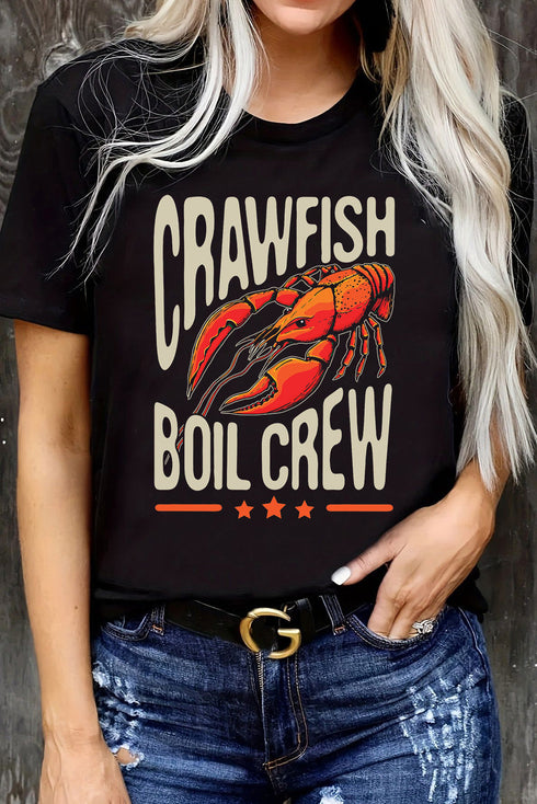 Black CRAWFISH BOIL CREW Graphic Casual T Shirt