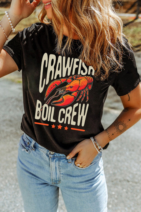 Black CRAWFISH BOIL CREW Graphic Casual T Shirt